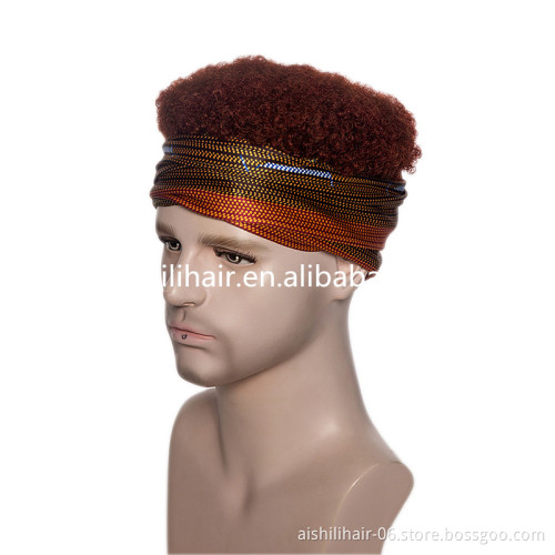 Wholesale heat resistant synthetic wigs short light brown deep kinky curly headband wig  for man